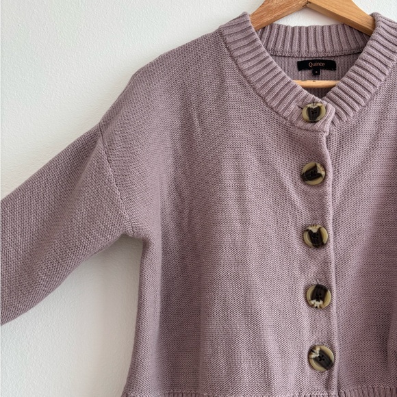 Quince 100% Organic Cotton Cropped Cardigan / Lilac Button-Up Women's Cardigan - Picture 5 of 10